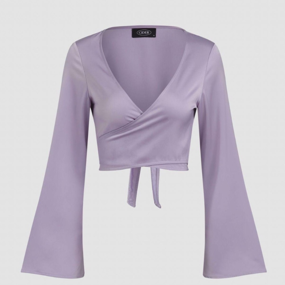 Cider Lavender Bell Sleeve Crop Top